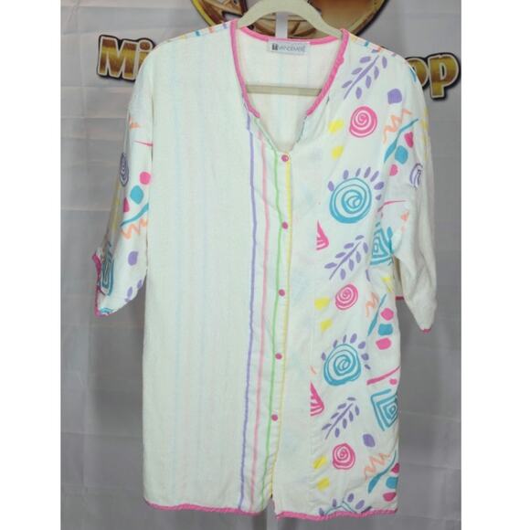 Vandemere Pastel Terry Robe Swim CoverUp Abstract Striped Pool Lounge Wear Large - Picture 4 of 5